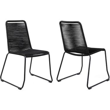 Shasta Outdoor Metal and Black Rope Stackable Dining Chair Set of 2