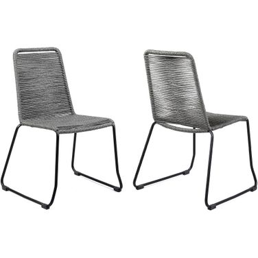 Shasta Outdoor Metal and Gray Rope Stackable Dining Chair Set of 2