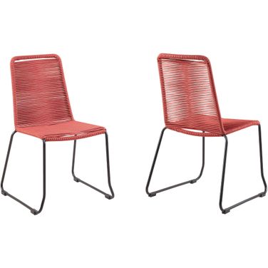 Shasta Outdoor Metal and Rope Stackable Dining Chair Set of 2 In Brick Red