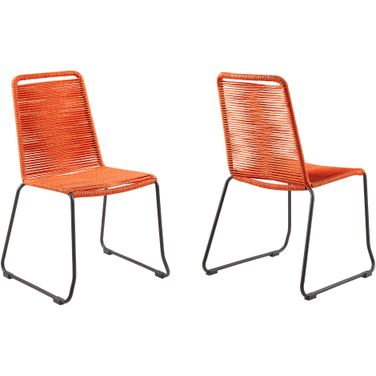 Shasta Outdoor Metal and Rope Stackable Dining Chair Set of 2 In Tangerine