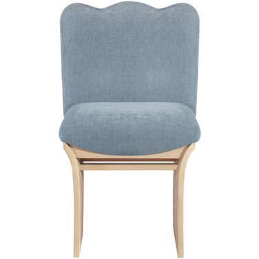 Shaw Chenille Fabric Upholstered Dining Chair In Light Blue and Natural