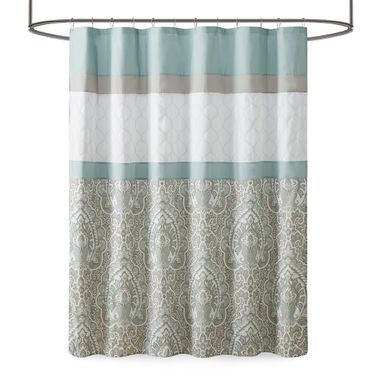 Shawnee Printed and Embroidered Shower Curtain In Seafoam