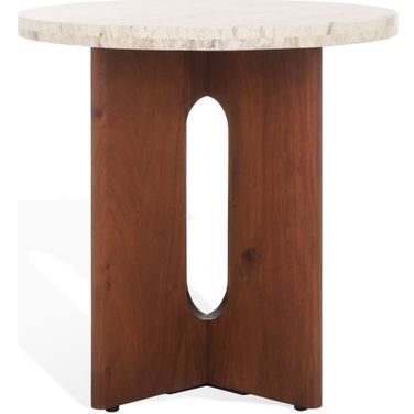 Shayna Accent Table In Travertine and Brown