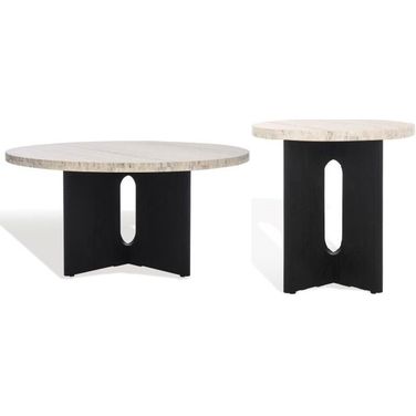 Shayna Occasional Table Set In Travertine and Black