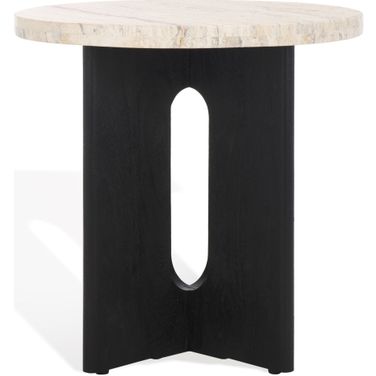 Shayna Travertine Accent Table In Travertine and Black