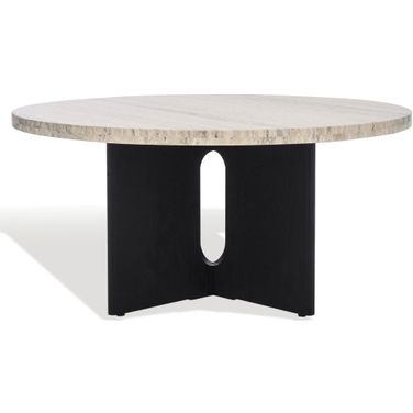 Shayna Travertine Coffee Table In Travertine and Black