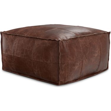 Sheffield Leather Coffee table Pouf In Distressed Brown