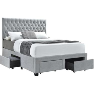 Soledad Queen 4-drawer Button Tufted Storage Bed Light Grey