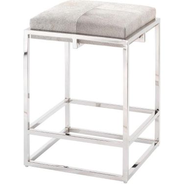 Shelby Counter Stool in Grey Hide &amp; Nickel Metal