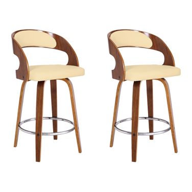 Shelly 26 Inch Counter Height Swivel Bar Stool Set of 2 In Cream and Walnut