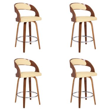 Shelly 26 Inch Counter Height Swivel Bar Stool Set of 4 In Cream and Walnut