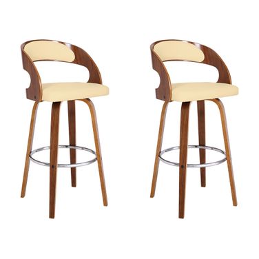 Shelly 30 Inch Bar Height Swivel Bar Stool Set of 2 In Cream and Walnut