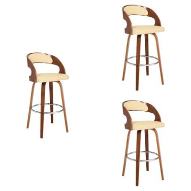 Shelly 30 Inch Bar Height Swivel Bar Stool Set of 3 In Cream and Walnut