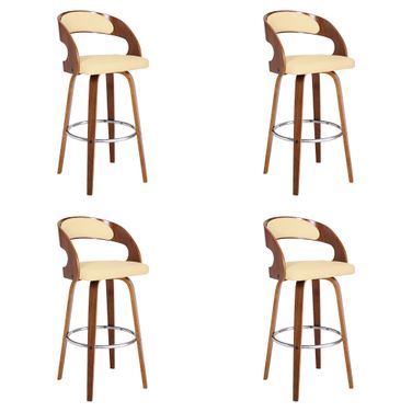 Shelly 30 Inch Bar Height Swivel Bar Stool Set of 4 In Cream and Walnut