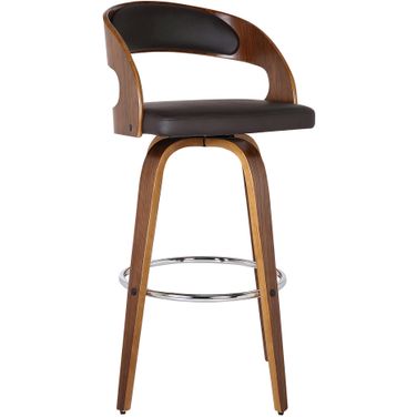 Shelly 30 Inch Bar Height Swivel Brown Faux Leather and Walnut Wood Barstool