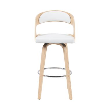 Shelly Bar Height Swivel Stool with Faux Leather Upholstered Seat In White and Oak
