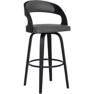 Shelly 26 Inch Counter Height Swivel Gray Faux Leather and Black Wood Bar Stool