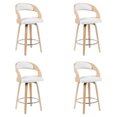Shelly Counter Height Swivel Bar Stool Set of 4 In Patterned Oak and White