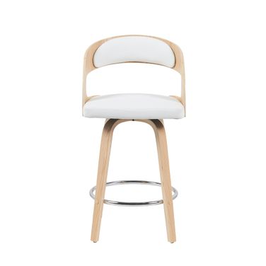 Shelly Counter Height Swivel Barstool with Faux Leather Upholstered Seat In White and Oak