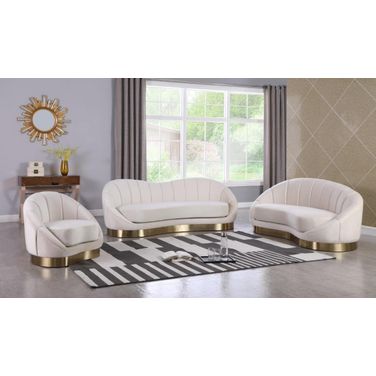 Shelly Living Room Set In Cream Velvet