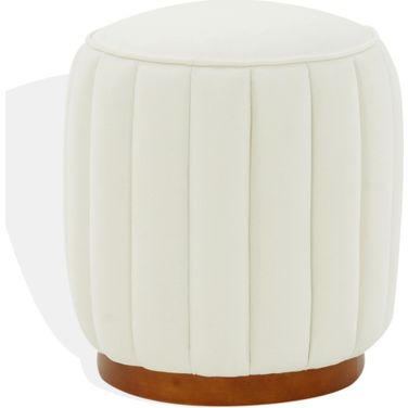 Sherrie Rund Tufted Ottoman In Ivory and Walnut