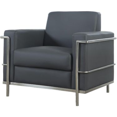 Sherry 36 Inch Modern Faux Leather Accent Chair In Dark Gray