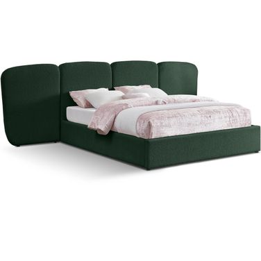 Shiloh Boucle Fabric Queen Platform Bed In Green