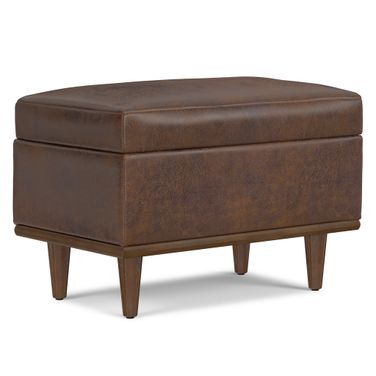 Shiloh Vegan Faux Leather Small Storage Ottoman In Distressed Chestnut Brown