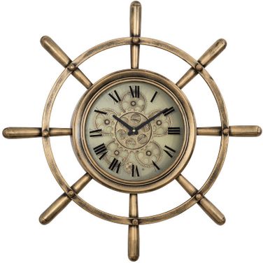 Ship's Wheel Wall Clock In Copper