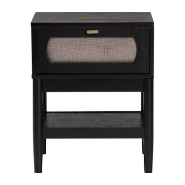 Shirin Fabric and Wood 1-Drawer Nightstand In Black and Beige