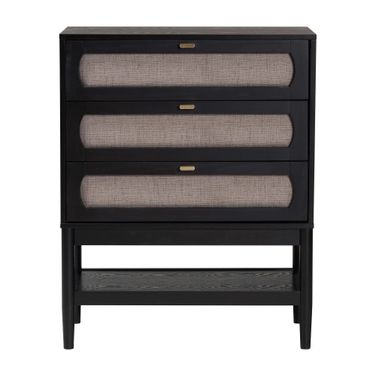 Shirin Fabric and Wood 3-Drawer Chest In Black and Beige