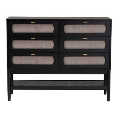 Shirin Fabric and Wood 6-Drawer Dresser In Black and Beige