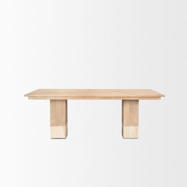 Shivon 84 Inch Rectangular Mango Wood with Travertine Dining Table In Brown