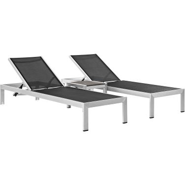 Shore Silver and Black 3 Piece Outdoor Patio Aluminum Set