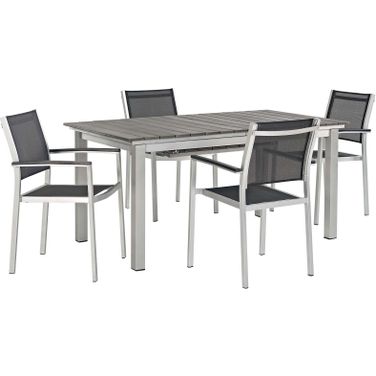 Shore Silver and Black 5 Piece Patio Aluminum Outdoor Dining Set