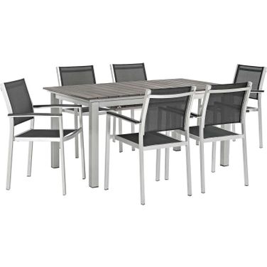Shore Silver and Black 7 Piece Patio Aluminum Outdoor Dining Set