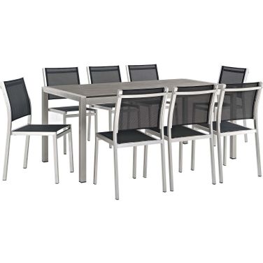 Shore Silver and Black 9 Piece Outdoor Patio Aluminum Dining Set