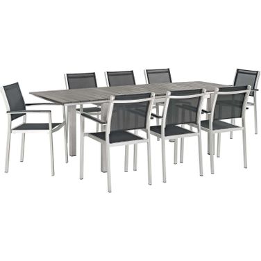Shore Silver and Black 9 Piece Patio Aluminum Outdoor Dining Set
