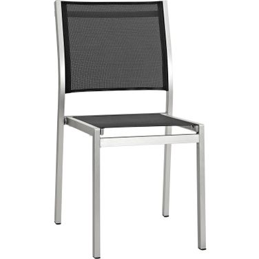 Shore Silver and Black Outdoor Patio Aluminum Side Chair