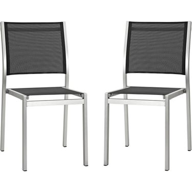 Shore Silver and Black Side Chair Outdoor Patio Aluminum Set of 2