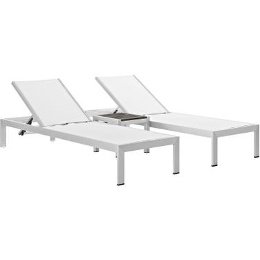 Shore Silver and White 3 Piece Outdoor Patio Aluminum Set