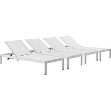 Shore Silver and White Chaise Outdoor Patio Aluminum Set of 4