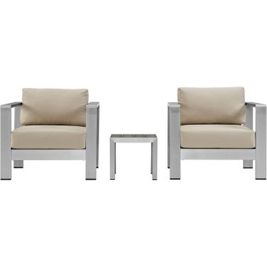 Shore Silver Beige 3 Piece Outdoor Patio Aluminum Set EEI-2599-SLV-BEI