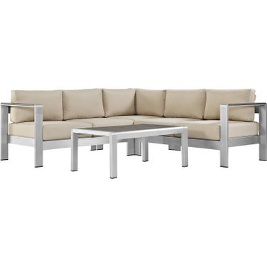 Shore Silver Beige 4 Piece Outdoor Patio Aluminum Sectional Sofa Set