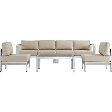 Shore Silver Beige 5 Piece Outdoor Patio Aluminum Sectional Sofa Set EEI-2564-SLV-BEI