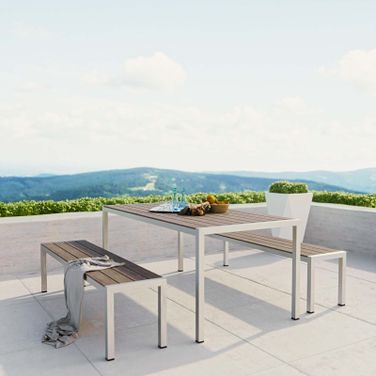 Shore Silver Gray 3 Piece Outdoor Patio Aluminum Dining Set