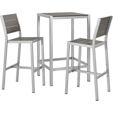 Shore Silver Gray 3 Piece Patio Aluminum Outdoor Pub Set EEI-3158-SLV-GRY-SET
