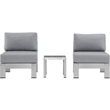 Shore Silver Gray 3 Piece Outdoor Patio Aluminum Sectional Sofa Set