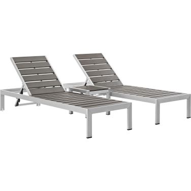 Shore Silver Gray 3 Piece Outdoor Patio Aluminum Set EEI-2466-SLV-GRY-SET