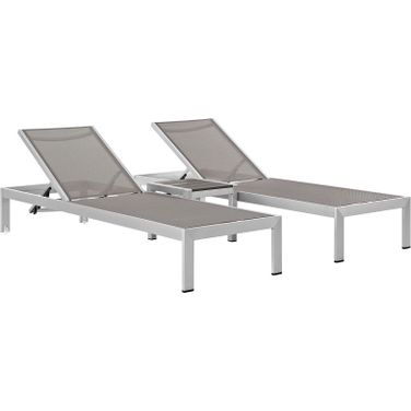 Shore Silver Gray 3 Piece Outdoor Patio Aluminum Set EEI-2471-SLV-GRY-SET